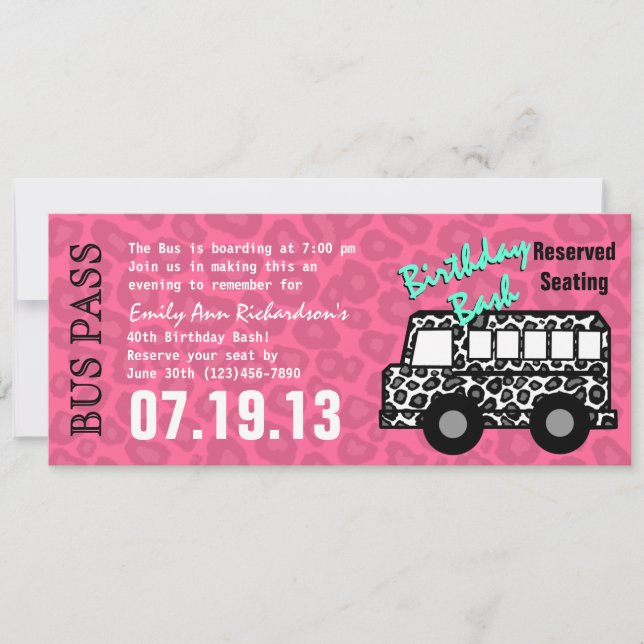 Leopard Spots Buss Pass Födelsedagsfest Inbjudningar (Framsida)