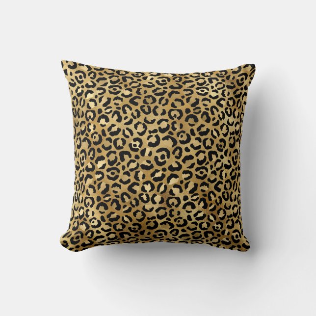 Leopard Spots Guld Black Animal Print Mönster Kudde (Framsida)