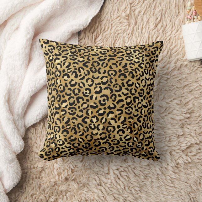 Leopard Spots Guld Black Animal Print Mönster Kudde (Filt)