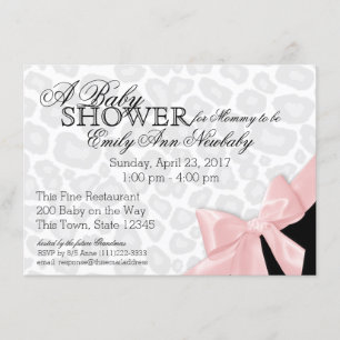 Leopard Spots och Rosa Ribbon Baby Shower Inbjudningar