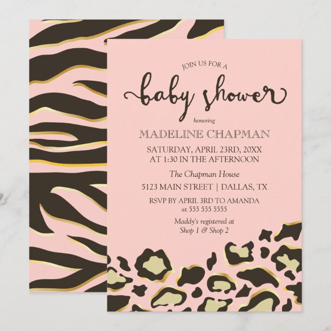 Leopard Spots & Tiger Rand Baby Shower Inbjudningar (Fram/baksida)