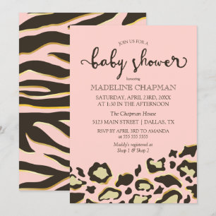 Leopard Spots & Tiger Rand Baby Shower Inbjudningar