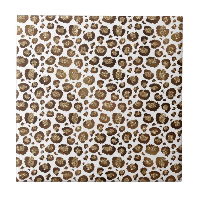 Leopard Spots Vilda djur Golden Glitter Safari Kakelplatta (Framsidan)