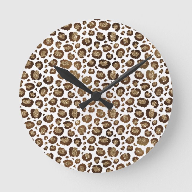 Leopard Spots Vilda djur Golden Glitter Safari Rund Klocka (Framsida)
