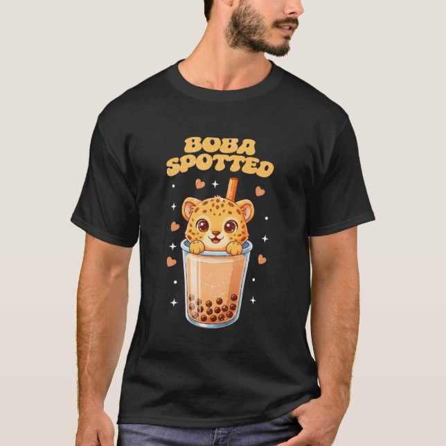 Leopard Spotted Cat Boba Bubble Tea Lover Cute Kaw T Shirt (Framsida)
