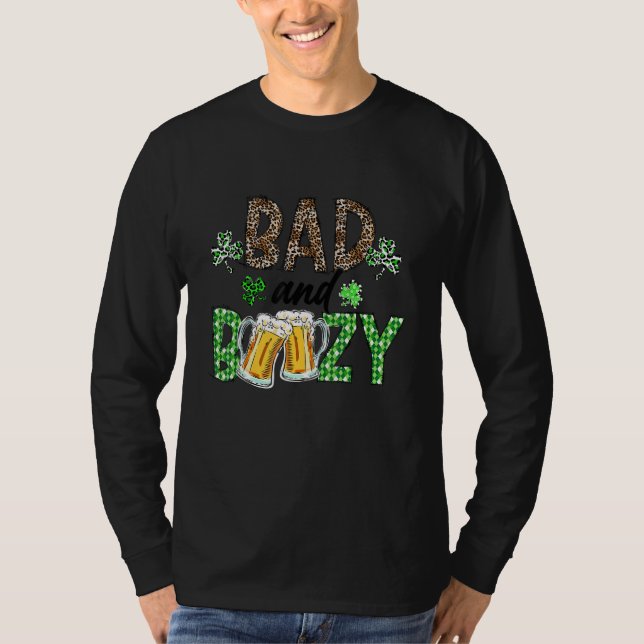 Leopard St Patrick's Day Bad And Boozy Beer Drinki T Shirt (Framsida)