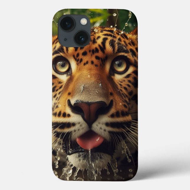 Leopard stirrar medan den dricker vatten i djungel (Baksida)