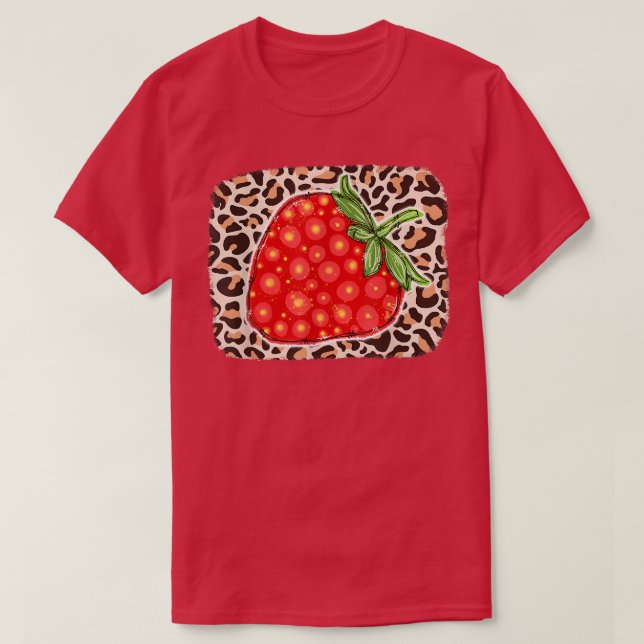 Leopard Strawberry Kärlek Älskare Fruit Smiling Fa T Shirt (Design framsida)