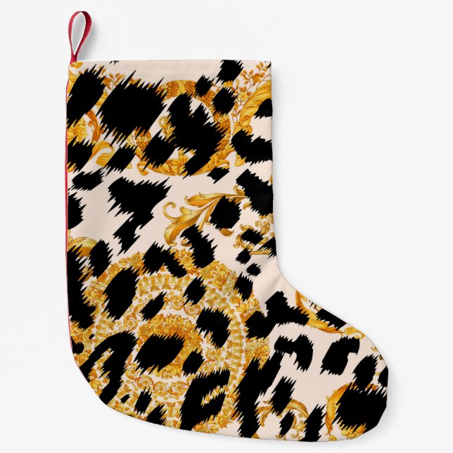 Leopard struktur: guld baroque mönster. liten julstrumpa (Framsidan)