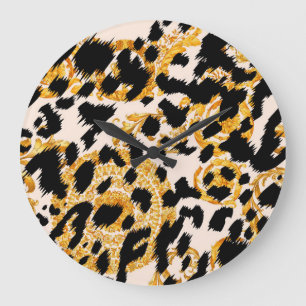 Leopard struktur: guld baroque mönster. stor klocka