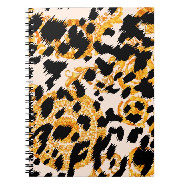 Leopard struktur med guld baroque mönster anteckningsbok (Framsidan)