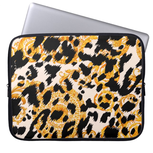 Leopard struktur med guld baroque mönster laptop fodral (Framsidan)
