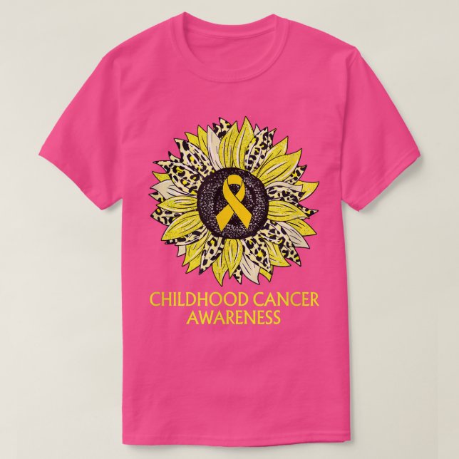 Leopard Sunflower Childhood Cancer Awareness Yello T Shirt (Design framsida)