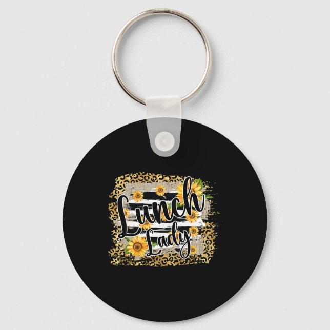 Leopard Sunflower Lunch Lady First Day Ck To Schoo Nyckelring (Framsida)