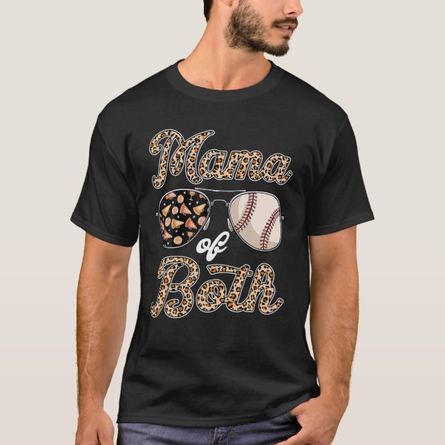 Leopard Sunglasses Cheer Baseball Mamma i båda mån T Shirt (Framsida)