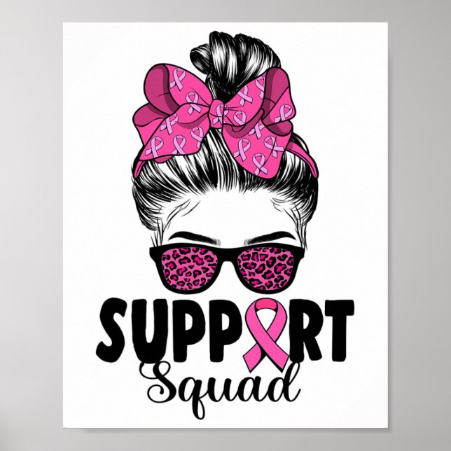 Leopard Sungles Messy Bun Support Squad Breast Kan Poster (Framsidan)