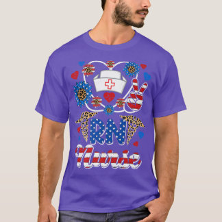 Leopard Sunroll RN Nurse American Flagga Funny 4:e T Shirt