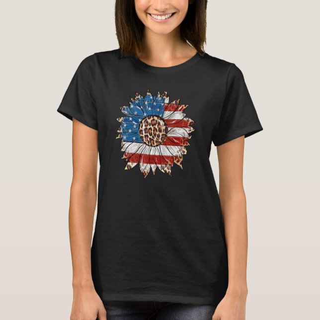 Leopard Sunros American Flagga Patriotic 4:e J T Shirt (Framsida)