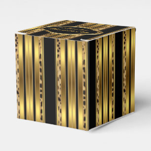 Leopard Svart Guld Brudtärna Party Favor Box 2 Presentaskar