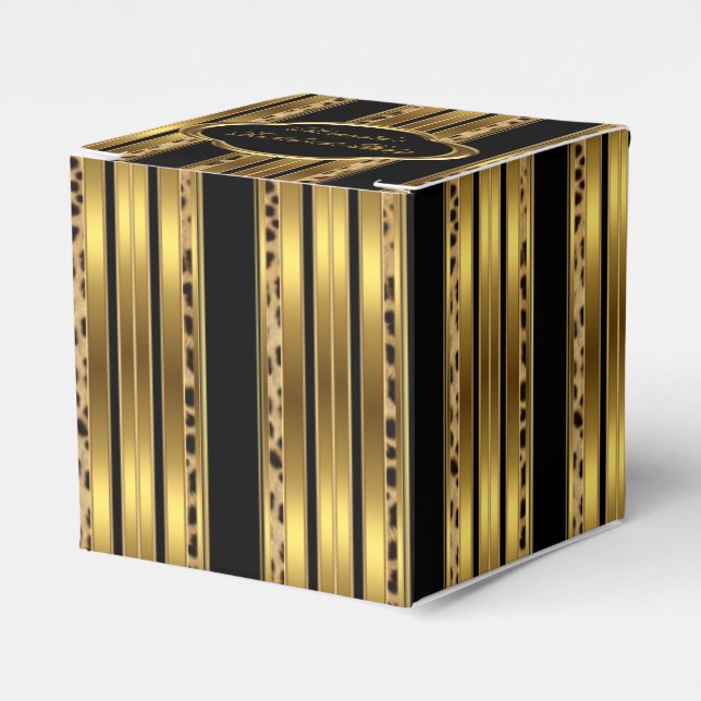 Leopard Svart Guld Brudtärna Party Favor Box 2 Presentaskar (Framsidan Sidan)