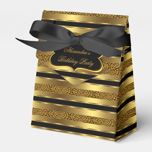 Leopard Svart Guld Födelsedagsfest Förmån Gift Box Presentaskar (Framsidan Sidan)