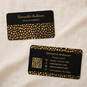 Leopard Svart Guldtryck QR-kod lyx Visitkort