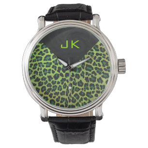 Leopard Svart och Grön med Monogram Armbandsur