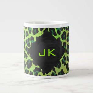 Leopard Svart och Grön med Monogram Jumbo Mugg