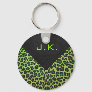 Leopard Svart och Grön med Monogram Nyckelring