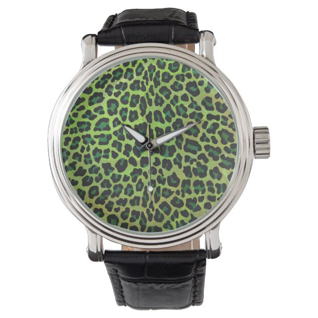 Leopard Svart och Grön Print Armbandsur (Framsida)
