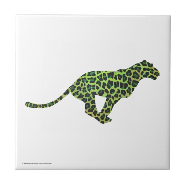 Leopard Svart och Grön Siluett Kakelplatta (Framsidan)