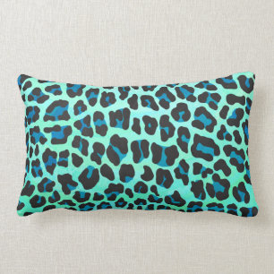 Leopard Svart och Teal Tryck Lumbarkudde