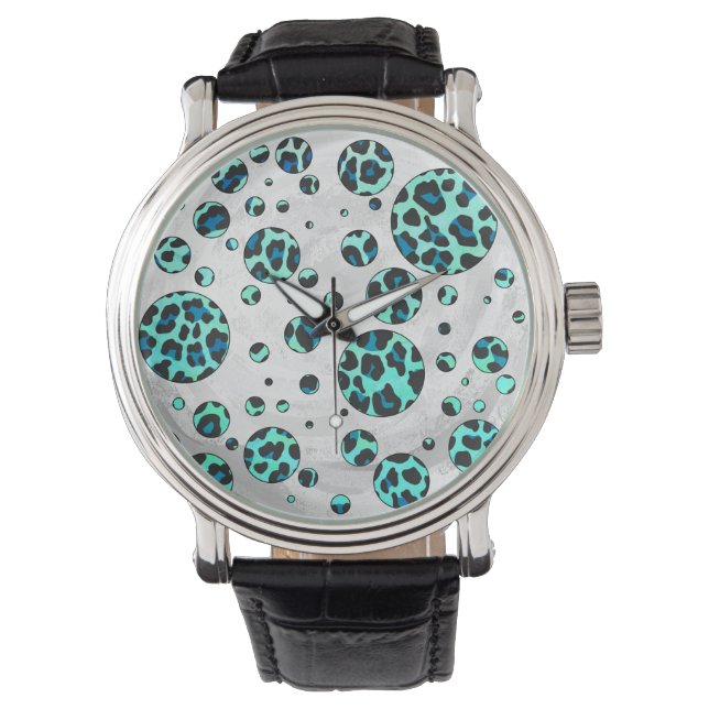 Leopard Svart och Tealtryck Armbandsur (Framsida)