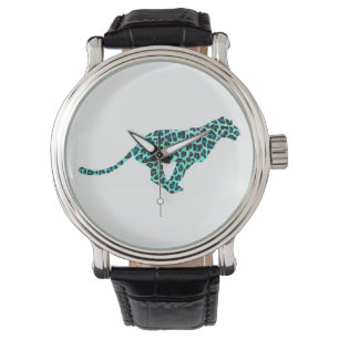 Leopard Svart och Turkos Tryck Armbandsur
