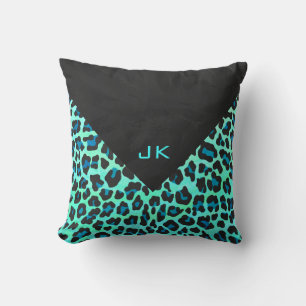 Leopard Svart och Turkos Tryck Kudde