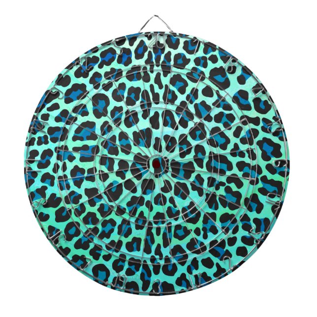 Leopard Svart och Turkos Tryck Piltavla (Framsidan)