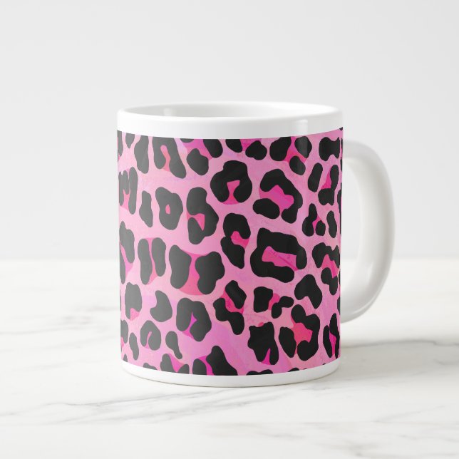 Leopard Svart och varmrödrosa tryck Jumbo Mugg (Framsida höger)