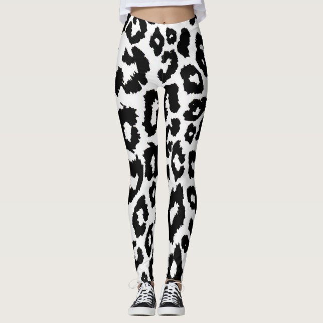 Leopard Svart och Vit Hudtryck Leggings (Framsida)