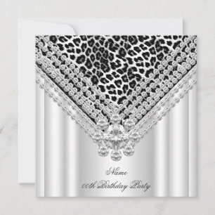 Leopard Svart Vit Födelsedagsfest Glitter Diamant Inbjudningar