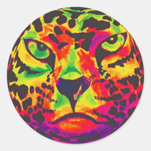 Leopard - svartbaksida, regnbågestil runt klistermärke