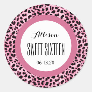 LEOPARD Sweet sixteen 16 Anpassat namn V05-ROSA Runt Klistermärke