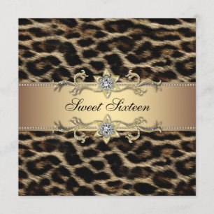 Leopard Sweet Sixteen Födelsedagsfest Inbjudningar