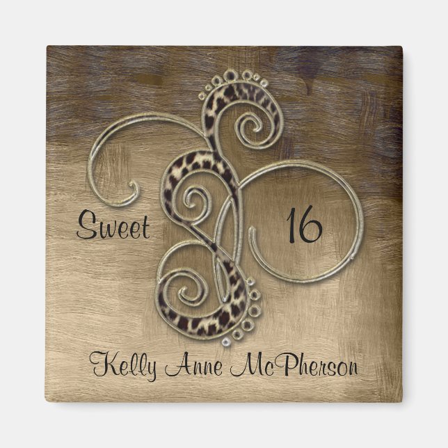 Leopard Swirl Sweet 16 Square Magnet (Framsidan)