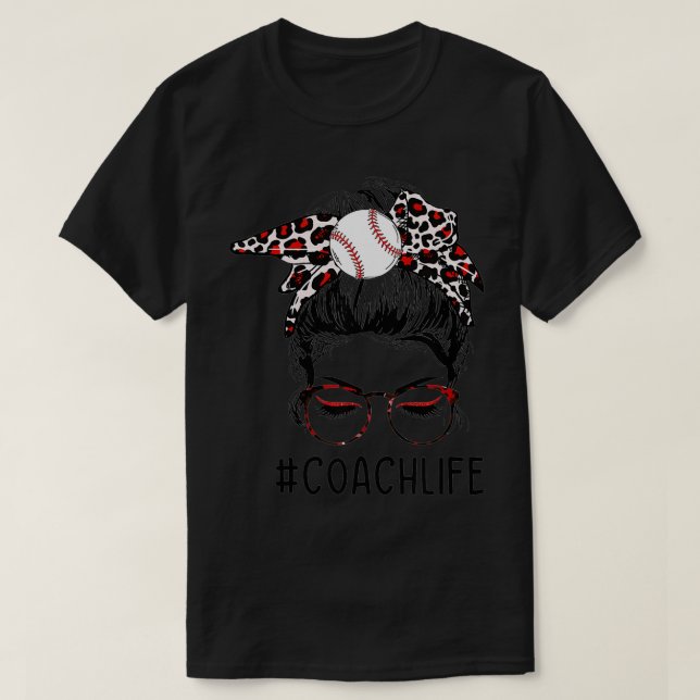 Leopard TBall Coach Life Messy Bun Game Day Mor T Shirt (Design framsida)