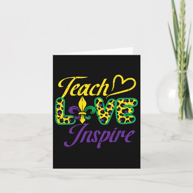 Leopard Teach Kärlek Inspire Mardi Gras Teacher Kort (Framsida)