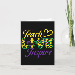 Leopard Teach Kärlek Inspire Mardi Gras Teacher Kort