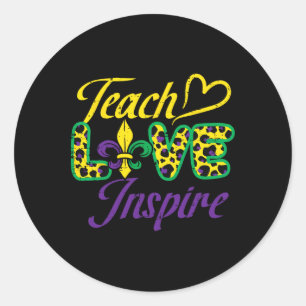 Leopard Teach Kärlek Inspire Mardi Gras Teacher Runt Klistermärke