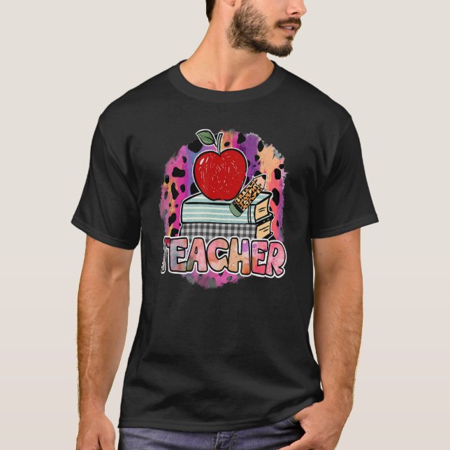 Leopard Teacher Back To School Apple Appreciation  T Shirt (Framsida)