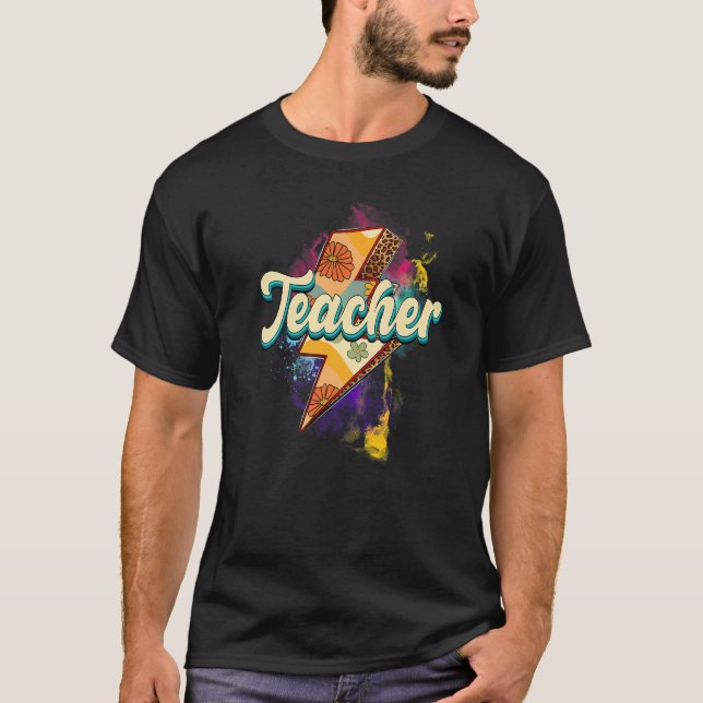 Leopard Teacher  Teacher Lightning Bolt Back To Sc T Shirt (Framsida)