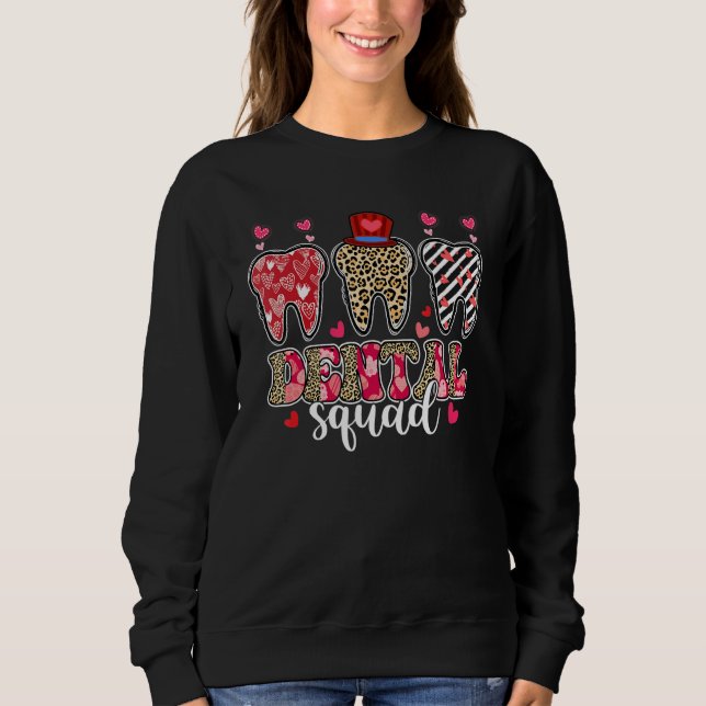 Leopard Teeth Hearts Dental Squad Valentine's Day  T Shirt (Framsida)